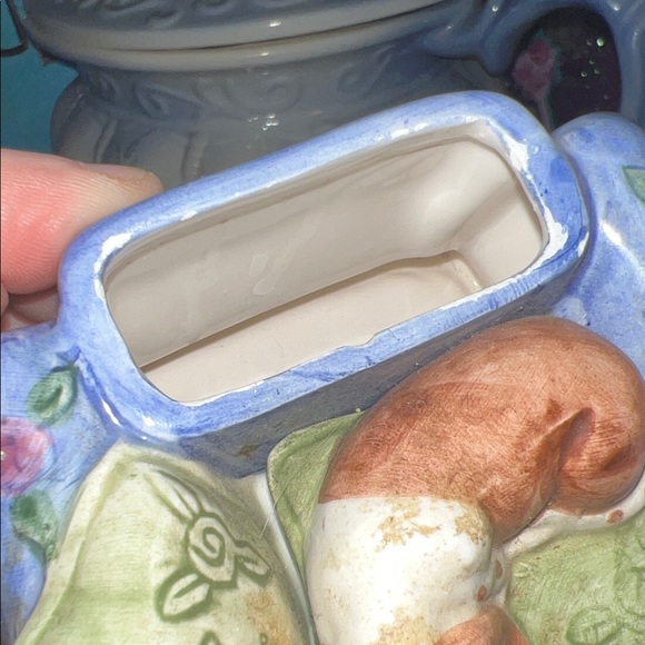 Blue Ceramic Dog Figurine on Couch mini planter - Picture 3 of 9